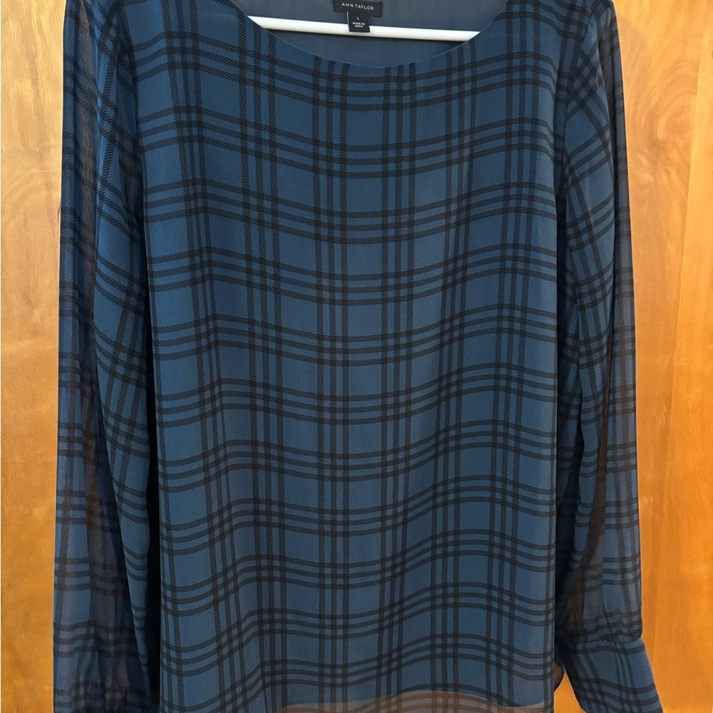 Ann Taylor Navy and Black Plaid Blouse - Picture 13 of 13